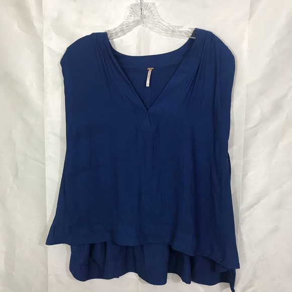 Free People Sz Md Blue Drape Top - Picture 2 of 4